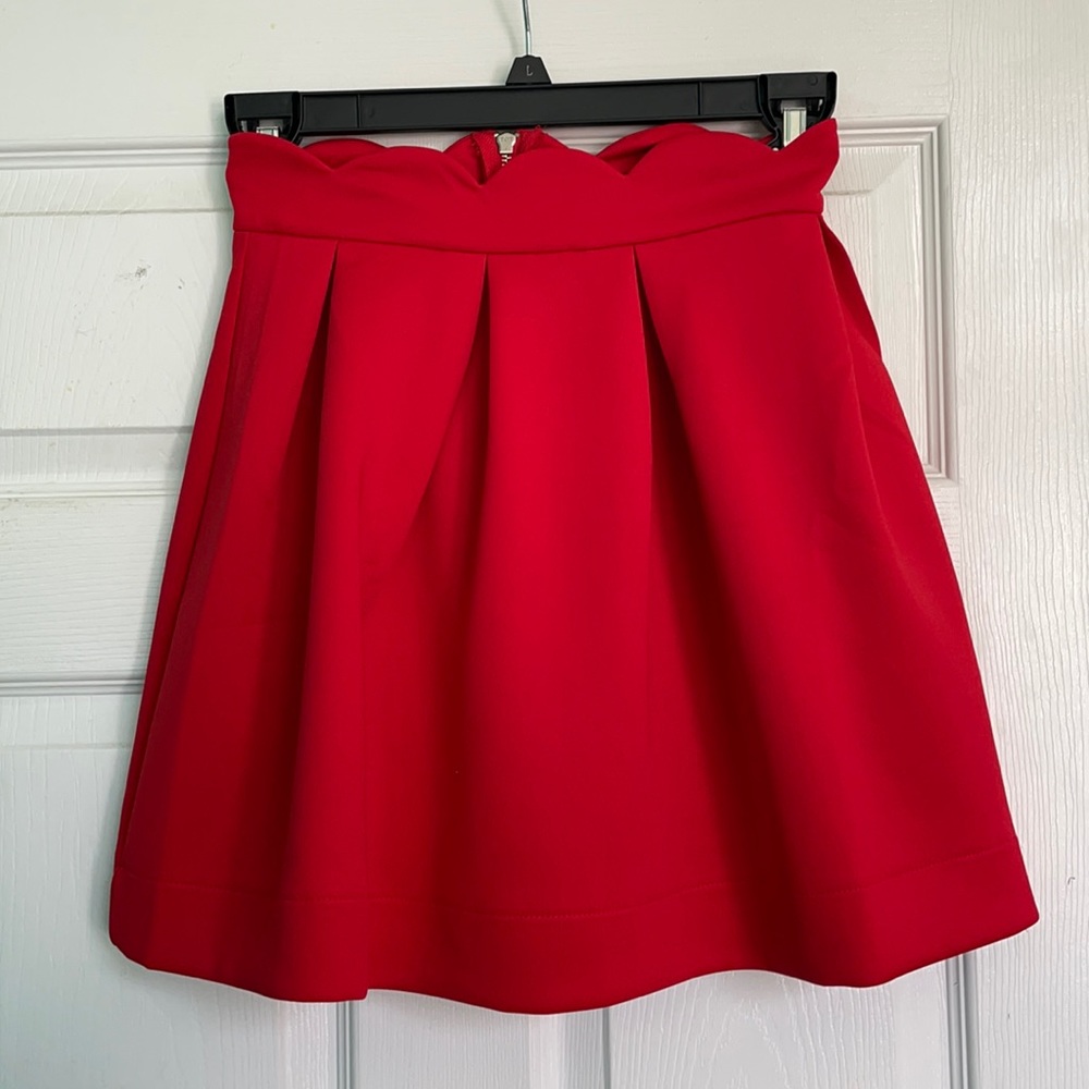 Blue Rain red scallop peplum skirt. Size S